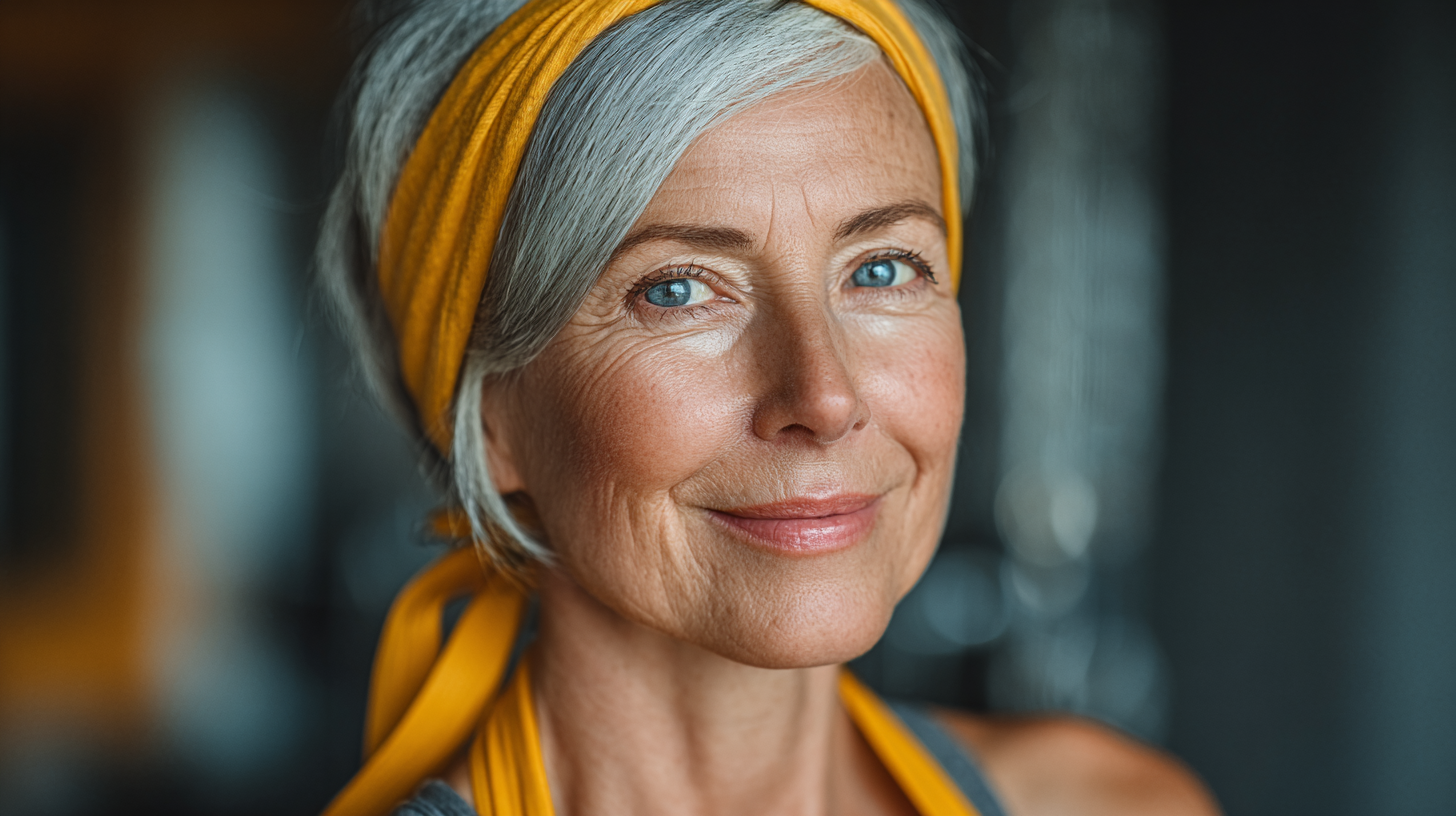 Группа людей старшего возраста выполняет упражнения йоги на открытом воздухе